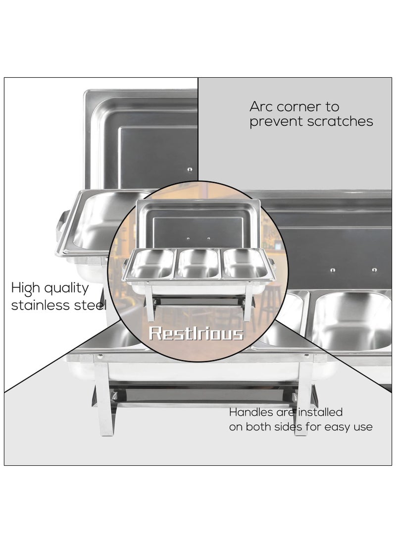 XiuWoo 1 Pack Chafing Dish Buffet Set Stainless Steel 8 QT Foldable Rectangular Buffet Warmers Sets with 3 Third Size Food Pans, Water Pan, Fuel Can for Catering Event Party Banquet  - Image 4
