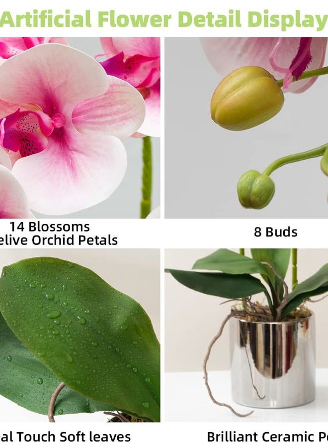 CXGS Artificial Orchid Flowers Light Pink Faux Orchids with Ceramic Vase Vivid Fake Phalaenopsis Flower Arrangement Gorgeous Artificial Plants for Wedding Party Exhibition Center Home Decor - Image 2