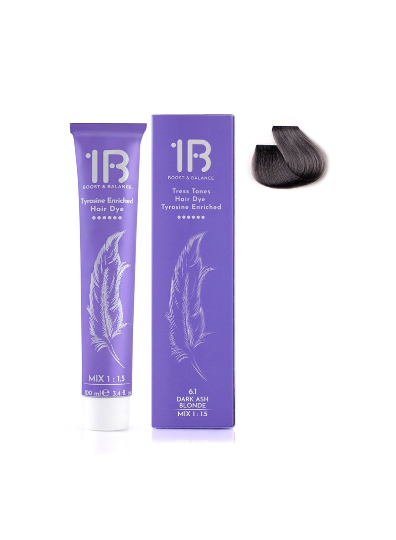 1B Hair Color Cream #6.1 Dark Ash Blonde – Permanent Cool Hair Dye with Tress Tones Tyrosine Complex | 100ml | Deep Smoky Blonde Pigment | Long-Lasting Neutralizing Color for Dark Blonde Hair - Image 2