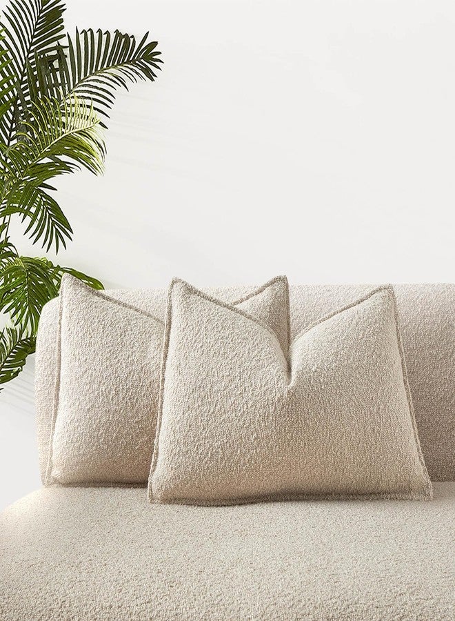 JUSPURBET Pillow Covers Set of 2 Decorative Throw Pillow Covers Case for Couch Sofa Bed Soft Boucle Textured Lumbar Cushion Covers with Hidden Zipper for Home Decor Living Room 16x24,Beige - Image 1