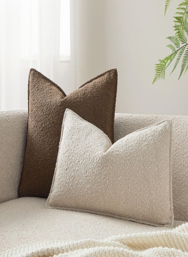 JUSPURBET Pillow Covers Set of 2 Decorative Throw Pillow Covers Case for Couch Sofa Bed Soft Boucle Textured Lumbar Cushion Covers with Hidden Zipper for Home Decor Living Room 16x24,Beige - Image 2