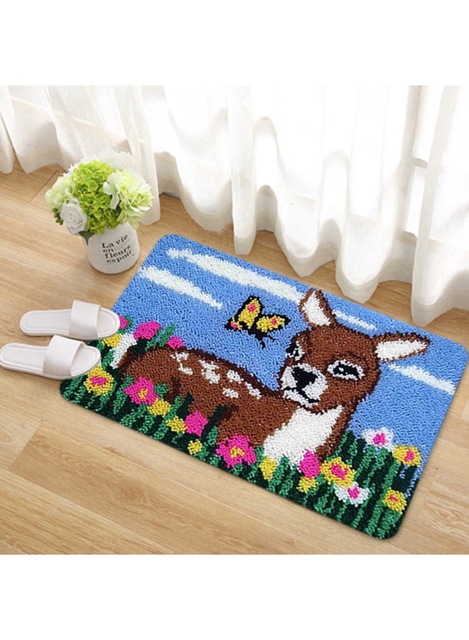 Embroidered rectangular mat, knitted door mat, carpet embroidery, entry door mat, hand embroidery DIY