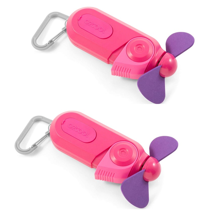 O2COOL Personal Mini Misting Fan - Portable Battery Operated Handheld Cooling Accessory with Fine Mist Spray for Outdoor, Beach, Camping - Convenient Carabiner Clip for Easy Travel - Pink 2 Pack - Image 1