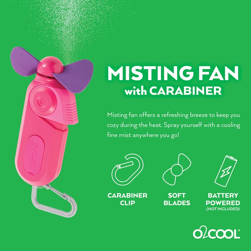 O2COOL Personal Mini Misting Fan - Portable Battery Operated Handheld Cooling Accessory with Fine Mist Spray for Outdoor, Beach, Camping - Convenient Carabiner Clip for Easy Travel - Pink 2 Pack - Image 3