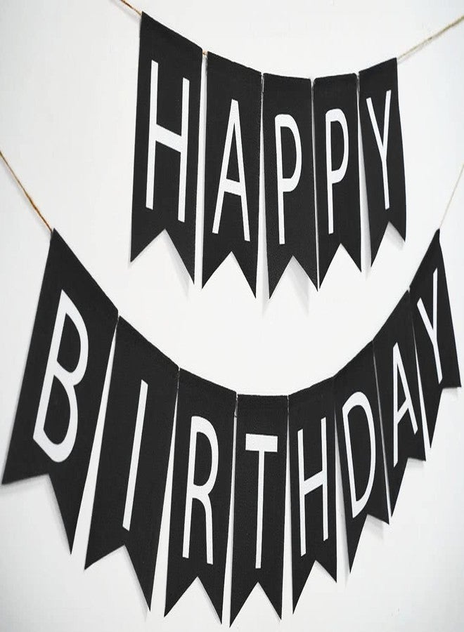 CROWNOS Black Happy Birthday Banner, Imitated Burlap Black White Birthday Sign Bunting Banner for Birthday Party Decorations - Image 4