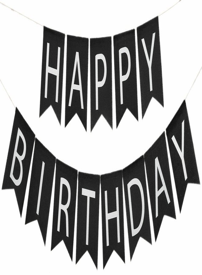 CROWNOS Black Happy Birthday Banner, Imitated Burlap Black White Birthday Sign Bunting Banner for Birthday Party Decorations - Image 2