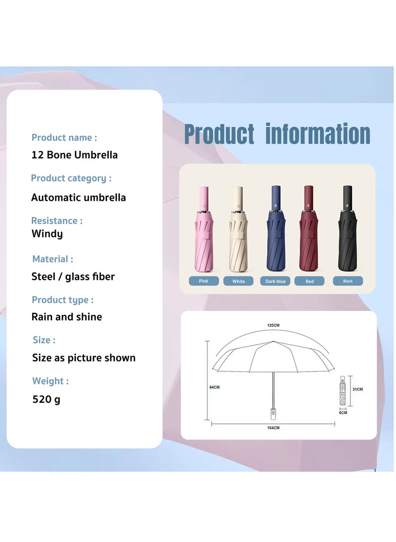 Generic - Umbrella,12 Ribs,Windproof,Anti-UV,Auto Open or Close ,Portable,3 Folding,Black - Image 1