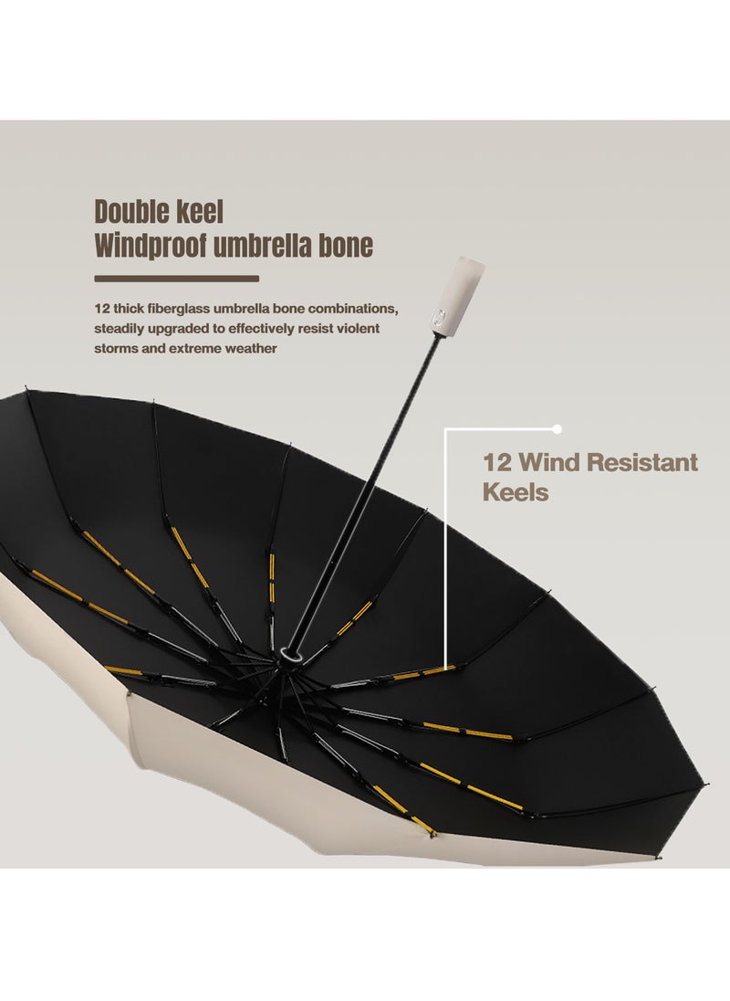 Generic - Umbrella,12 Ribs,Windproof,Anti-UV,Auto Open or Close ,Portable,3 Folding,Black - Image 1