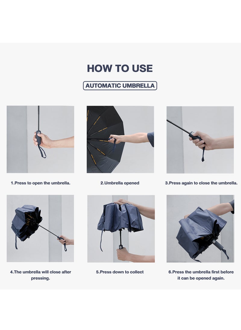 Generic - Umbrella,12 Ribs,Windproof,Anti-UV,Auto Open or Close ,Portable,3 Folding,Black - Image 1