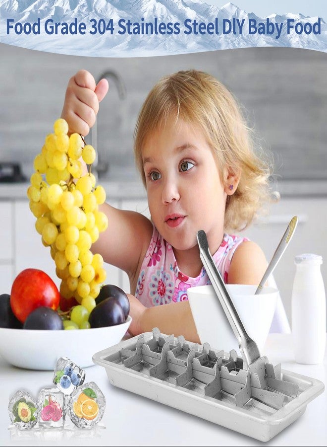 صواني مكعبات ثلج من الفولاذ المقاوم للصدأ للفريزر، صينية مكعبات ثلج معدنية بتصميم كلاسيكي مكونة من 18 فتحة مع صواني قابلة للإزالة، ومقبض سهل الفتح، وآمنة للغسل في غسالة الأطباق، مناسبة للحانات والمطابخ والأطعمة المجمدة. - Image 3