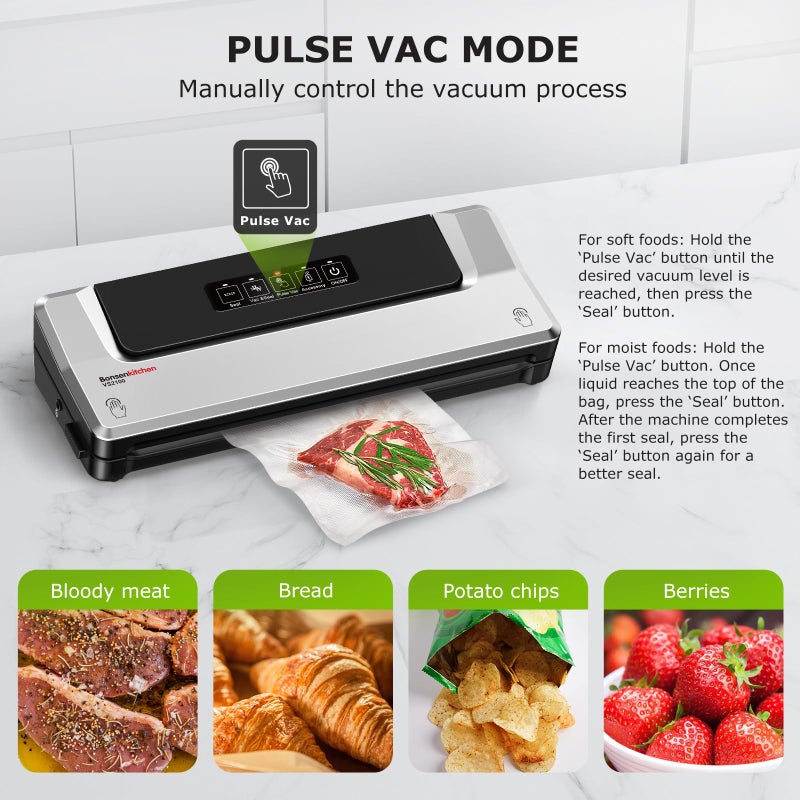 Bonsenkitchen Vacuum Sealer Machine | Compact Food Sealer for Kitchen Storage & Meal Prep | Multiple Modesâ€‹â€‹ | External Vacuum System | 5 Bags, Silverâ€‹â€‹ - Image 5