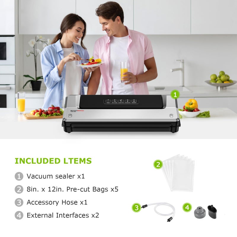 Bonsenkitchen Vacuum Sealer Machine | Compact Food Sealer for Kitchen Storage & Meal Prep | Multiple Modesâ€‹â€‹ | External Vacuum System | 5 Bags, Silverâ€‹â€‹ - Image 3