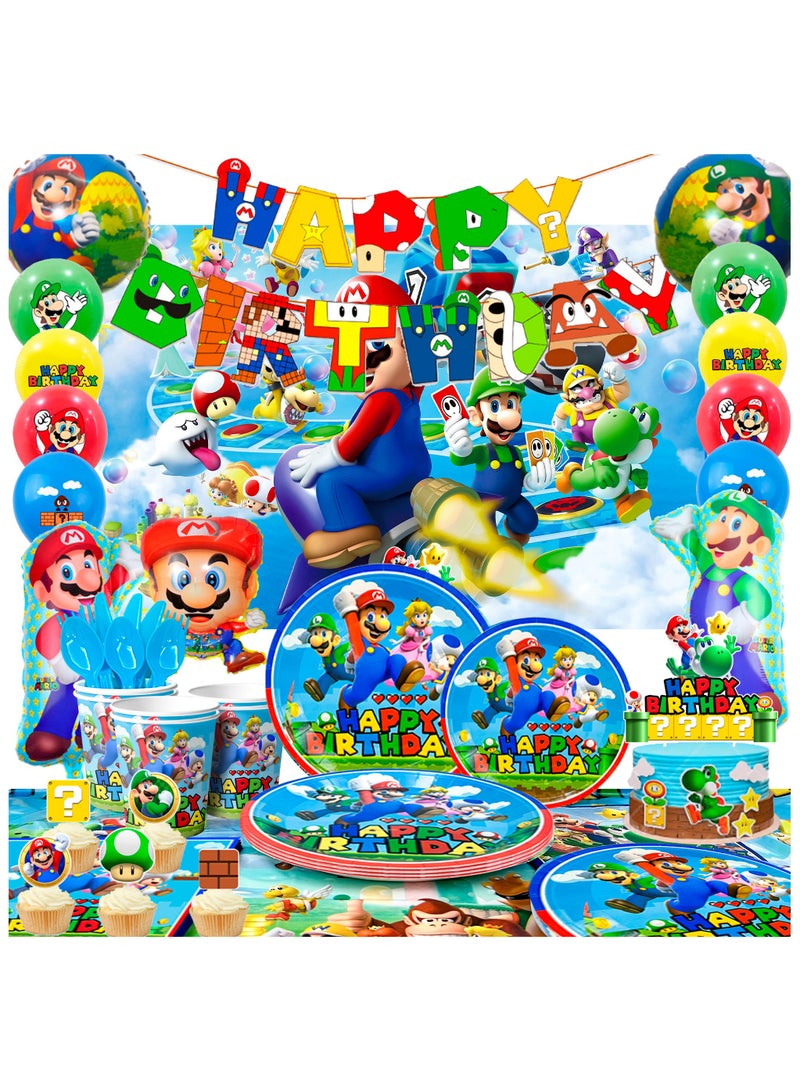 ماريو لوازم حفلات أعياد ميلاد سوبر ماريو سوبر ماريو تقدم لـ 10 ضيوف، طقم أدوات مائدة ماريو بروس لتزيين الحفلات - Image 1