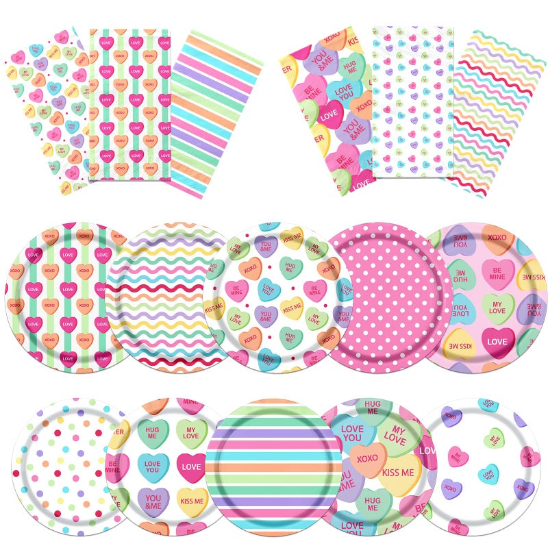 Bezkega Valentine Party Plates and Napkins,Valentine Tableware Disposable Conversation Hearts Plates and Napkins Supplies for Valentine Party Supplies - Image 1