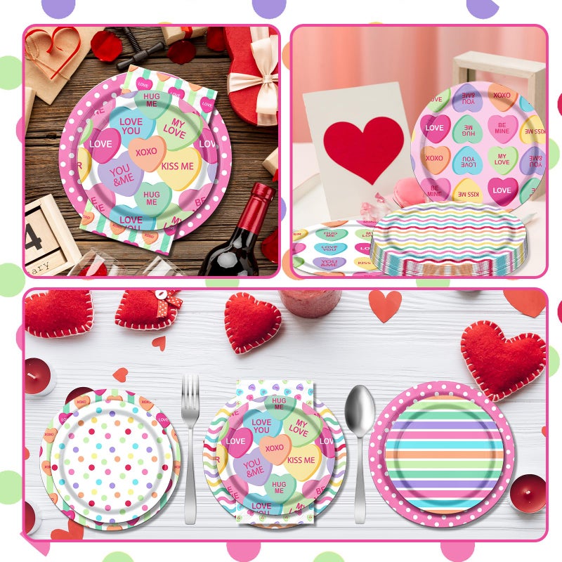 Bezkega Valentine Party Plates and Napkins,Valentine Tableware Disposable Conversation Hearts Plates and Napkins Supplies for Valentine Party Supplies - Image 5