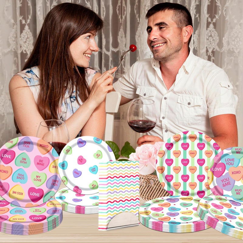 Bezkega Valentine Party Plates and Napkins,Valentine Tableware Disposable Conversation Hearts Plates and Napkins Supplies for Valentine Party Supplies - Image 2