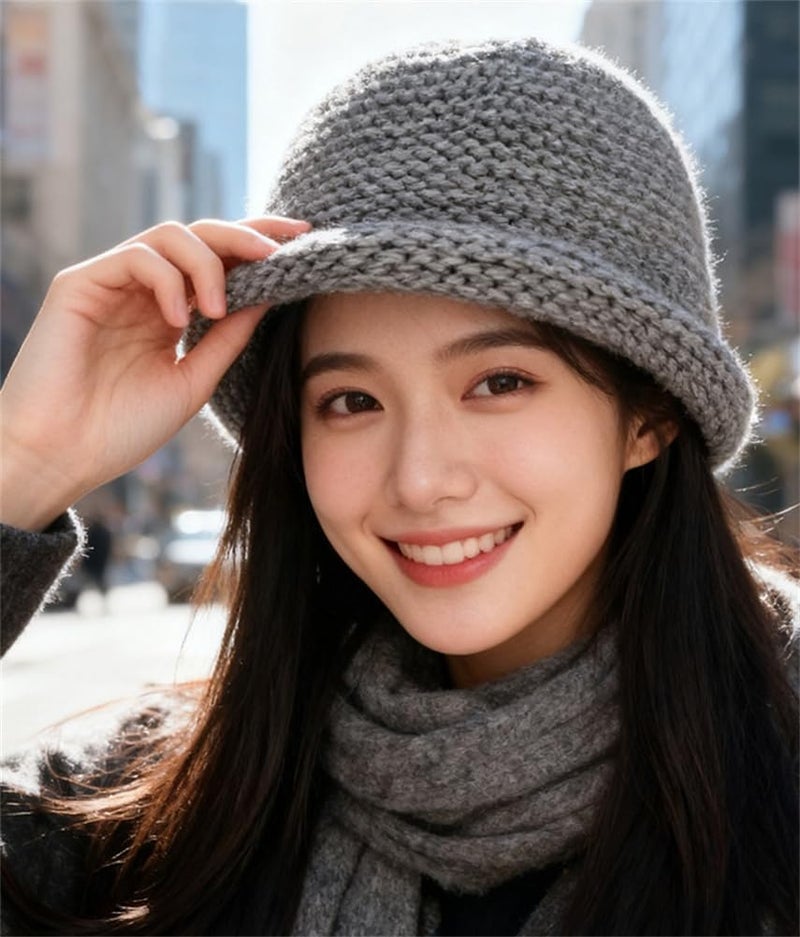 Pocadri Women Men Vintage Knitted Bowler Bucket Hats Soft Round Brim Cloche Hat Winter Warm Crochet Cap Grey - Image 3