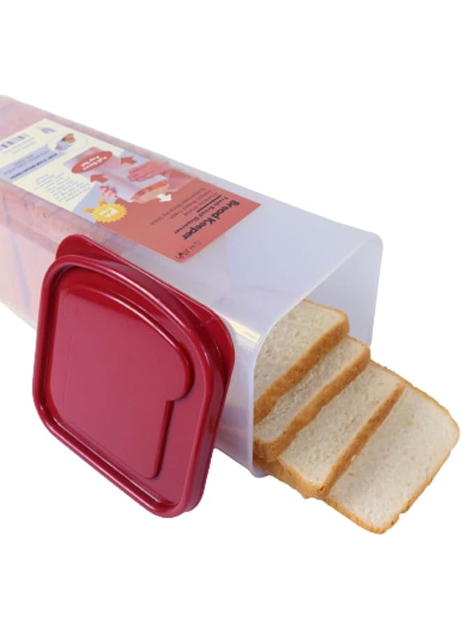 IAF Bread Container, Toast Bread Box for Kitchen, Airtight Plastic Bread Storage Containers, Universal Sized Bread Box Keeper, Bread Saver, Sandwich Bread Dispenser, BPA Free, 5 Liter, Red Lid (Red) - Image 1