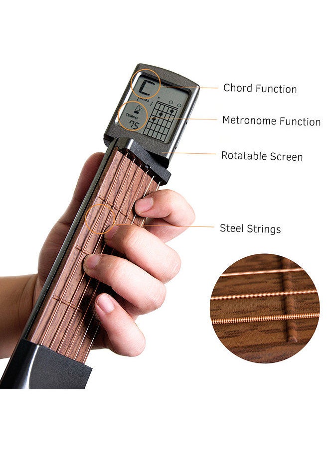 Solo - 6-String Pocket Guitar Chord Trainer Folk Guitar Practice Tool Gadget 6 Frets with Rotatable Chords Chart Screen for Beginners fingering Practice - Image 1