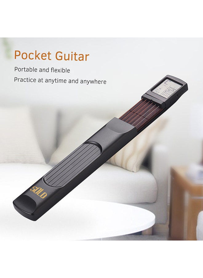 Solo - 6-String Pocket Guitar Chord Trainer Folk Guitar Practice Tool Gadget 6 Frets with Rotatable Chords Chart Screen for Beginners fingering Practice - Image 1