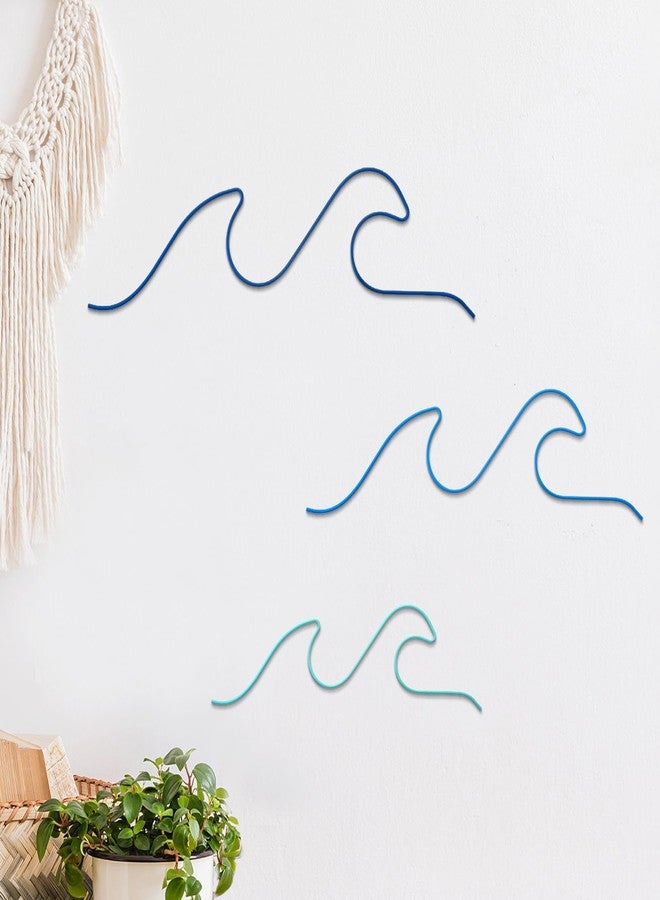 Tandefio 3 Pcs Metal Ocean Wave Wall Decor Blue Wave Beach Wall Art Nautical Decor Coastal Sea Surf Board Hanging Summer Seaside Decoration for Bedroom Bathroom Living Room - Image 1