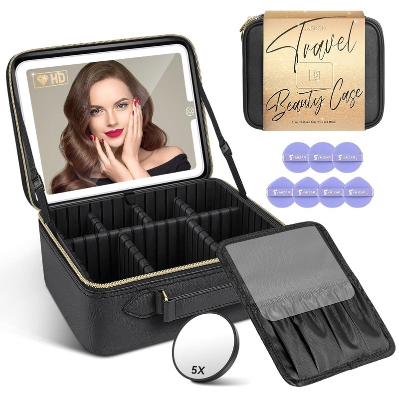 JUSRON Portable Makeup Artist Organizer Bag with Adjustable Dividers Makeup Brush Holder Storage Black Large Highend  Fashion - Image 1