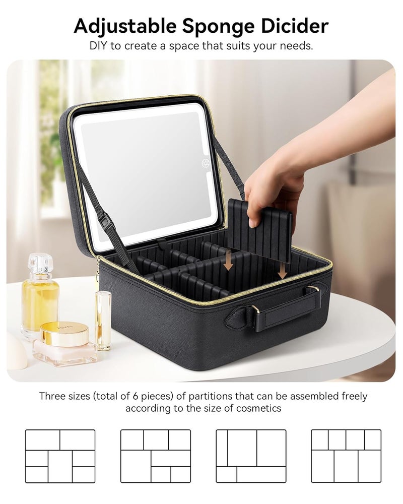 JUSRON Portable Makeup Artist Organizer Bag with Adjustable Dividers Makeup Brush Holder Storage Black Large Highend  Fashion - Image 5