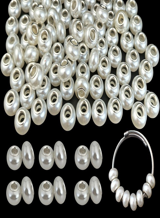PAMIR TONG White Pearl European Large Hole Beads for Jewelry Making - 110pcs 14mm Beadable Spacer Beads for Pens, Necklaces, Bracelets & DIY Projects - Image 1