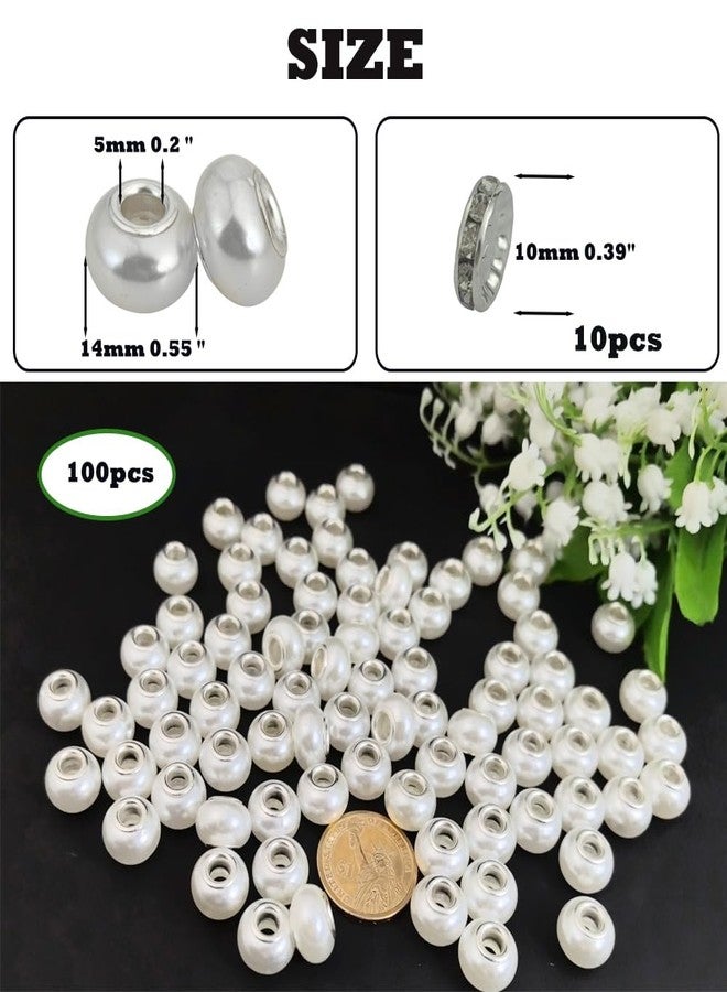 PAMIR TONG White Pearl European Large Hole Beads for Jewelry Making - 110pcs 14mm Beadable Spacer Beads for Pens, Necklaces, Bracelets & DIY Projects - Image 2
