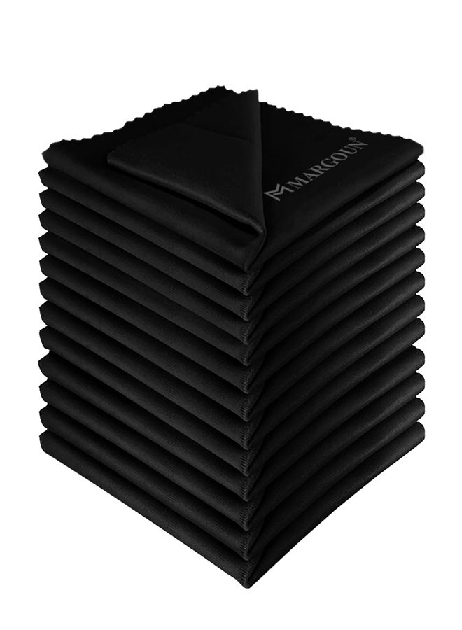 MARGOUN 12 Pack Of Microfiber Cleaning Cloth Premium Cloth for Glasses Lens Screens & More Multicolour 6cm X 9cm Black - Image 2