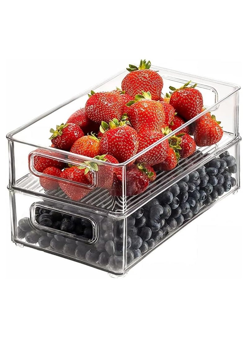 ON MART Stackable Acrylic Fridge Organizer Sturdy Pantry And Refrigerator Storage Containers Bins With Handles | For Bathroom, Kitchen Cabinet, Pantry, Home Organization | Large | Pack of 02 - Image 1