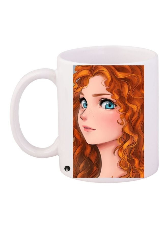 RYN Cartoon Girl Printed Coffee Mug White/Brown/Beige 11ounce