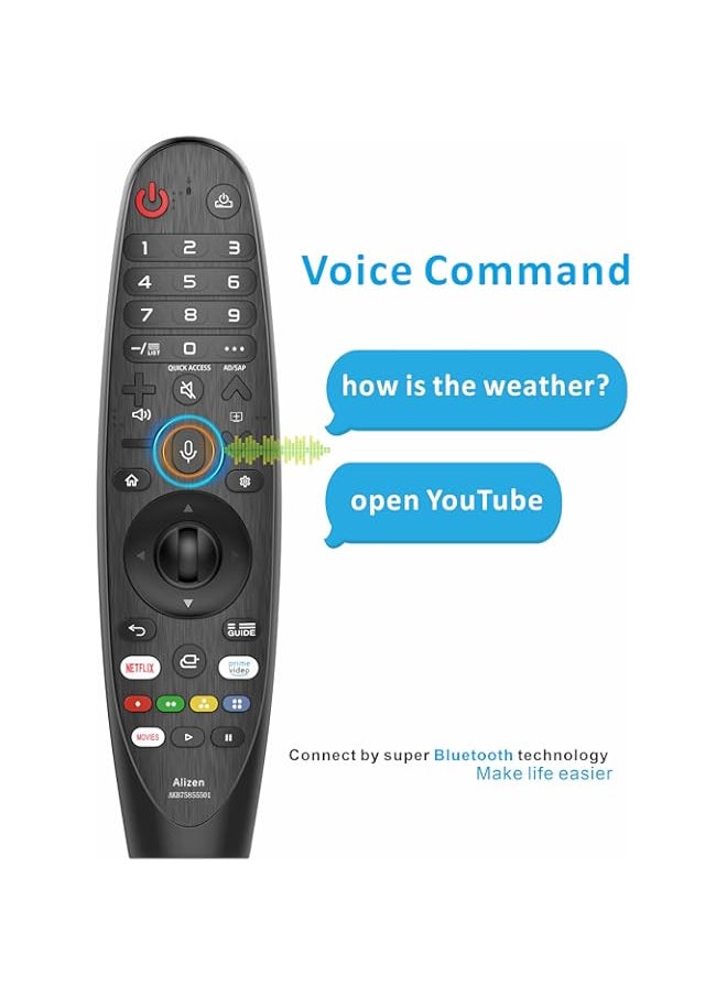 B BraiNice Replacement LG remote control. Support LG web OS with pointer, voice and mouse, Netflix and Prime Video Hot Keys. Compatibile with MR21GA MR20GA MR19BA MR18BA MR650 AKB75855501/2/3