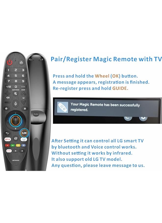 B BraiNice Replacement LG remote control. Support LG web OS with pointer, voice and mouse, Netflix and Prime Video Hot Keys. Compatibile with MR21GA MR20GA MR19BA MR18BA MR650 AKB75855501/2/3