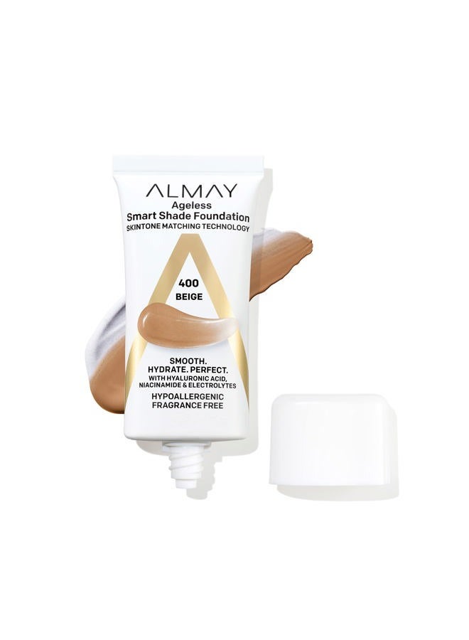 Anti-Aging Foundation, Smart Shade Face Makeup with Hyaluronic Acid, Niacinamide, Vitamin C & E, Hypoallergenic, -Fragrance Free, 400 Beige, 1 Fl Oz (Pack of 1)