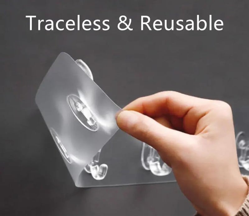 Sendria 2Pcs 6 Rows Multifunctional Transparent Sticky Hanging Hook Set Sticker Hanger Oilproof Waterproof Seamless Invisible Strong Self Adhesive Strong Wall Mounted Home Kitchen Office Bathroom No Drill 2  - Image 5