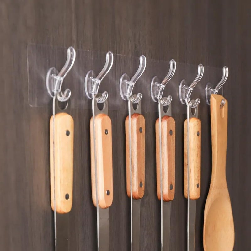 Sendria 2Pcs 6 Rows Multifunctional Transparent Sticky Hanging Hook Set Sticker Hanger Oilproof Waterproof Seamless Invisible Strong Self Adhesive Strong Wall Mounted Home Kitchen Office Bathroom No Drill 2  - Image 4