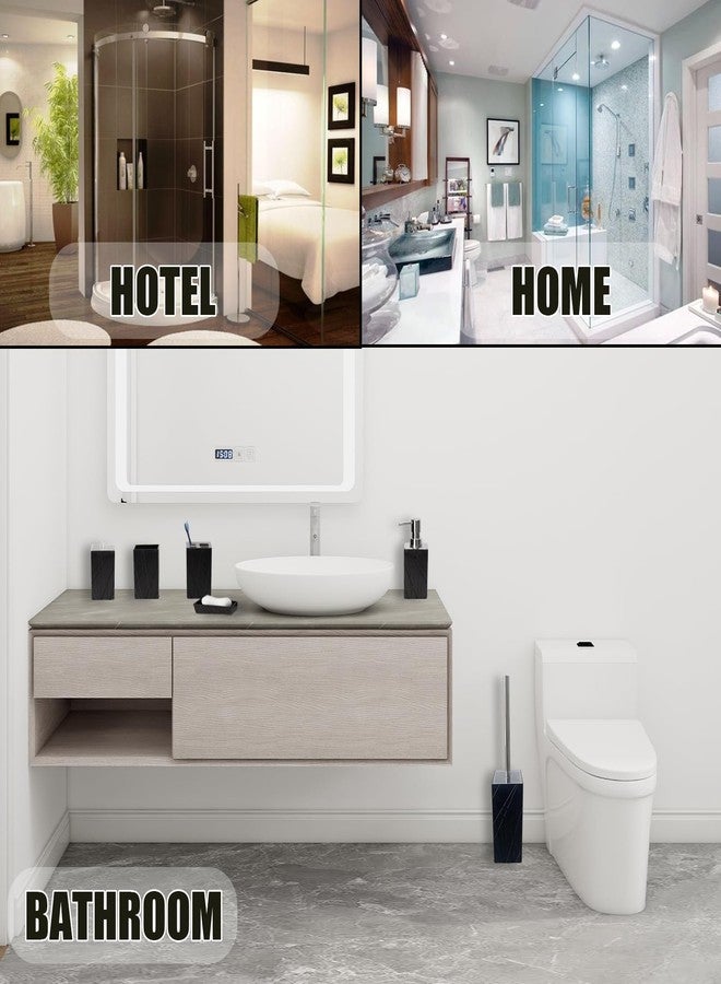 XHMAXE Bathroom Accessory-6Pcs Black Bathroom Accessories Set Includes Soap Dispenser, Toothbrush Holder and Cup, Soap Dish, Toilet Brush and Holder, Qtip Holder - Image 3