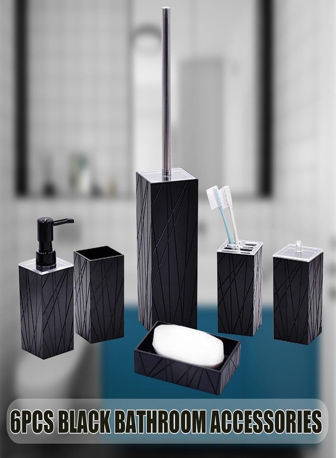 XHMAXE Bathroom Accessory-6Pcs Black Bathroom Accessories Set Includes Soap Dispenser, Toothbrush Holder and Cup, Soap Dish, Toilet Brush and Holder, Qtip Holder - Image 4