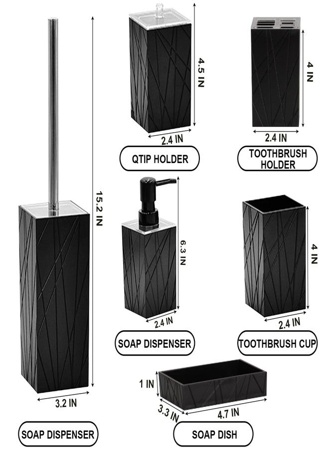 XHMAXE Bathroom Accessory-6Pcs Black Bathroom Accessories Set Includes Soap Dispenser, Toothbrush Holder and Cup, Soap Dish, Toilet Brush and Holder, Qtip Holder - Image 2