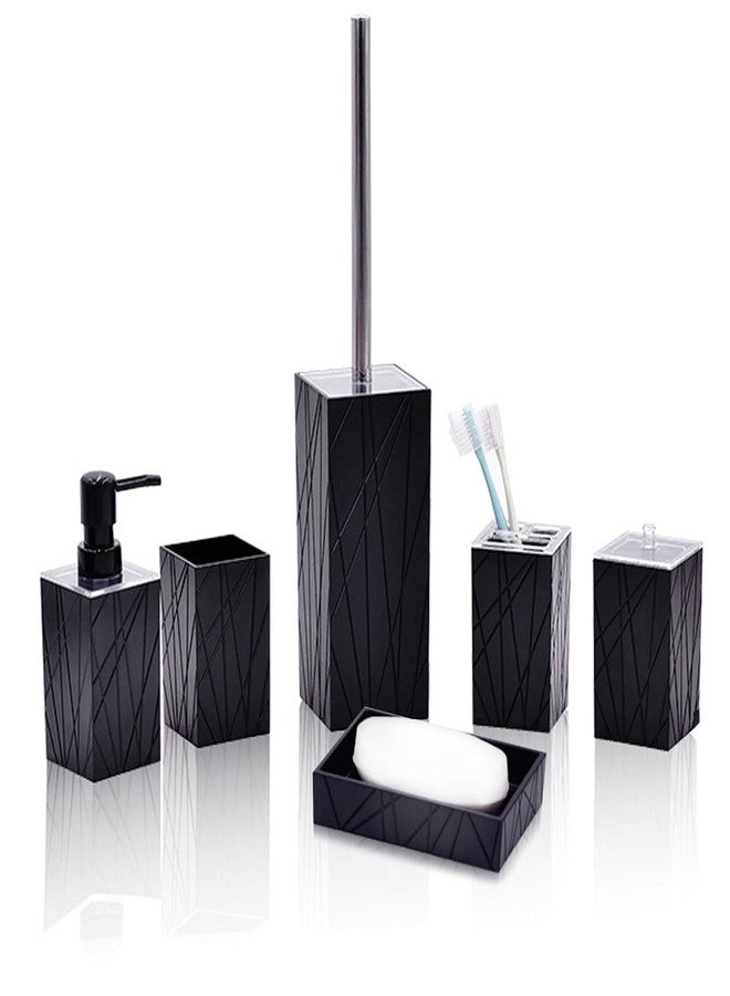 XHMAXE Bathroom Accessory-6Pcs Black Bathroom Accessories Set Includes Soap Dispenser, Toothbrush Holder and Cup, Soap Dish, Toilet Brush and Holder, Qtip Holder - Image 1