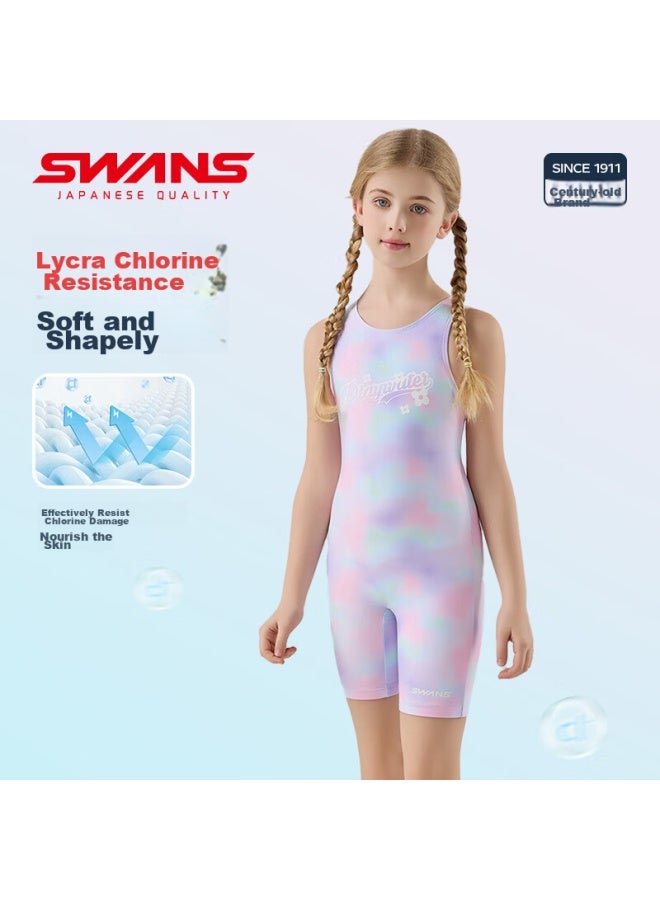 Speed Vision Swans Children's One-piece Swimsuit For Girls, Knee-length Training Swimwear, Chlorine-resistant Quick-dry 265, Gradient Purple, Size 140 - Image 3