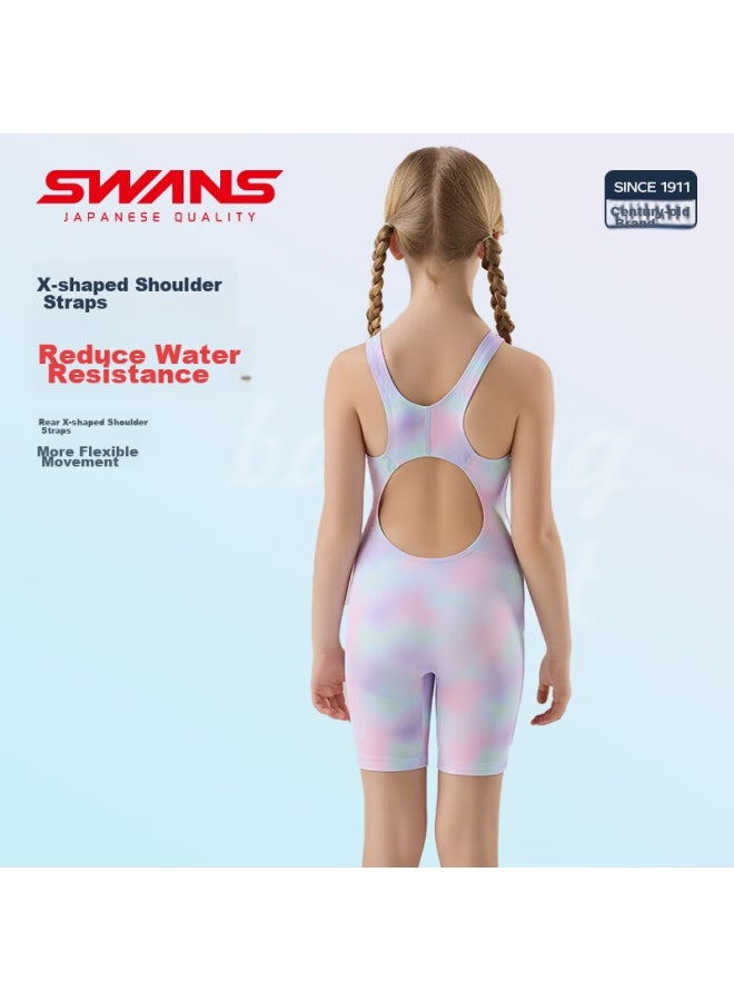 Speed Vision Swans Children's One-piece Swimsuit For Girls, Knee-length Training Swimwear, Chlorine-resistant Quick-dry 265, Gradient Purple, Size 140 - Image 5