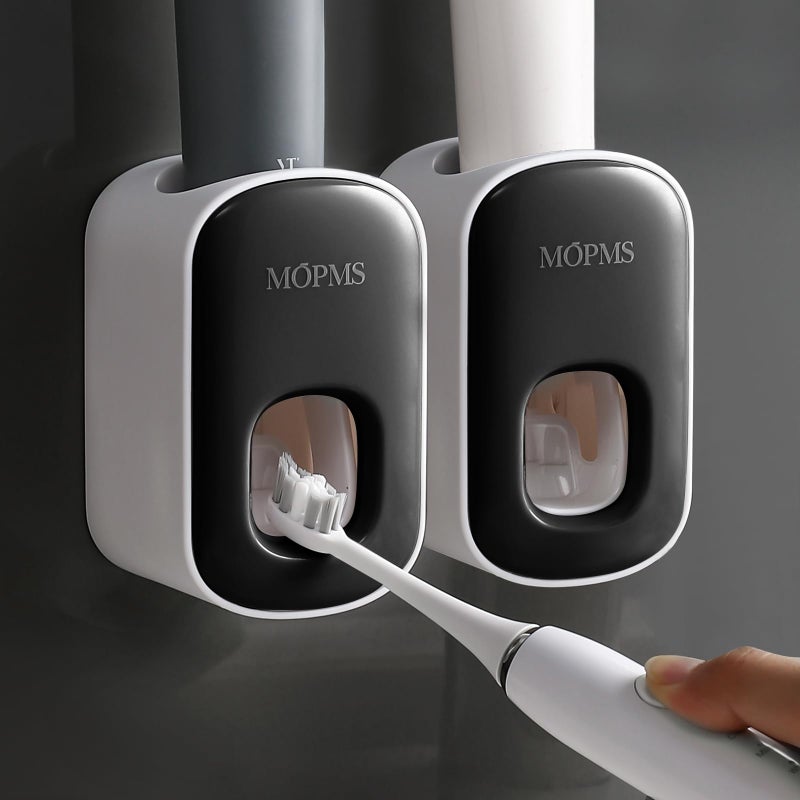 MOPMS Toothpaste Dispenser Wall Mounted for Bathroom Automatic Toothpaste Squeezer for Kids and Adult Black2PCS