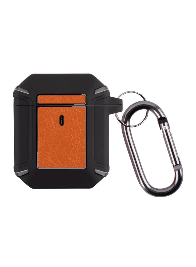 Raxoom Case Cover Leather Texture Armor Earphone Protective Case For AirPods 2 / 1 Black+Orange