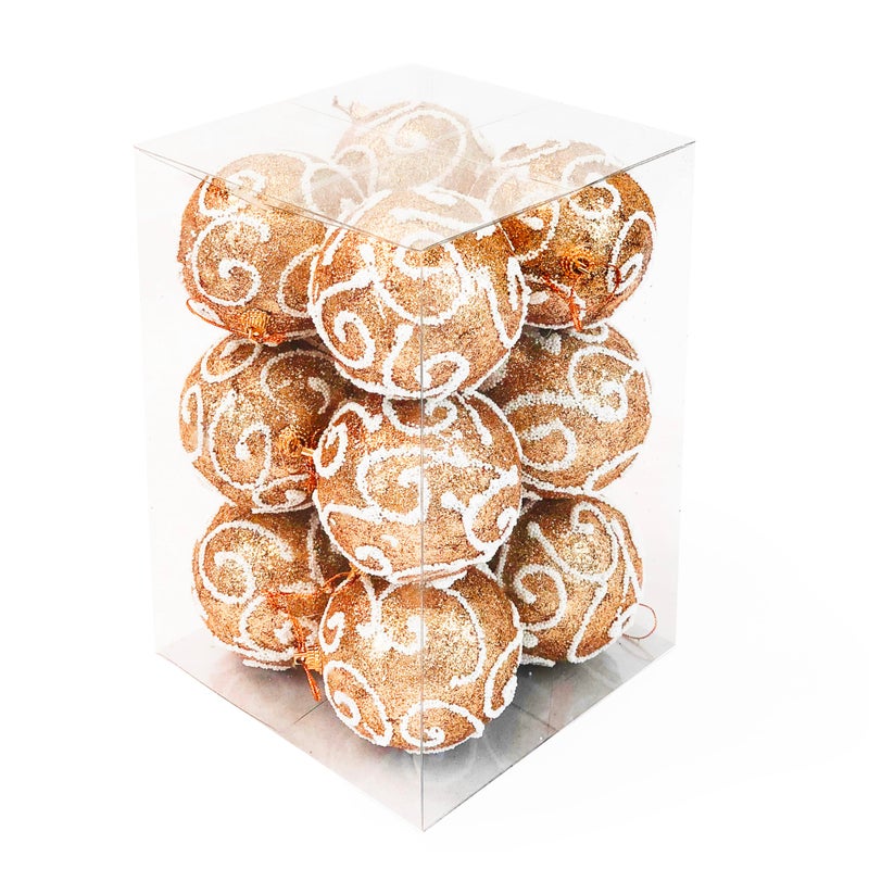 allgala Allgala 12 Pack 3 Inch Christmas Tree Ornament Balls-Glitter Decorated Foam Large Xmas Ball- (Rose Gold) 