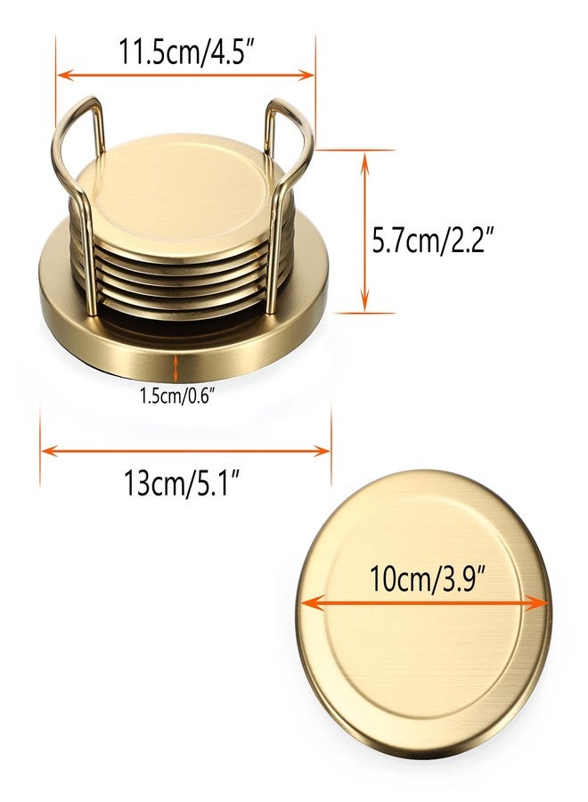 JUXYES Set of 6 Stainless Steel Round Coasters with Holder & Sponge Bottom, Golden Metal Cup Coasters Set Stunning Cool Coaster Cups Mats Decor for Restaurant Kitchen bar Dining Table - Image 3