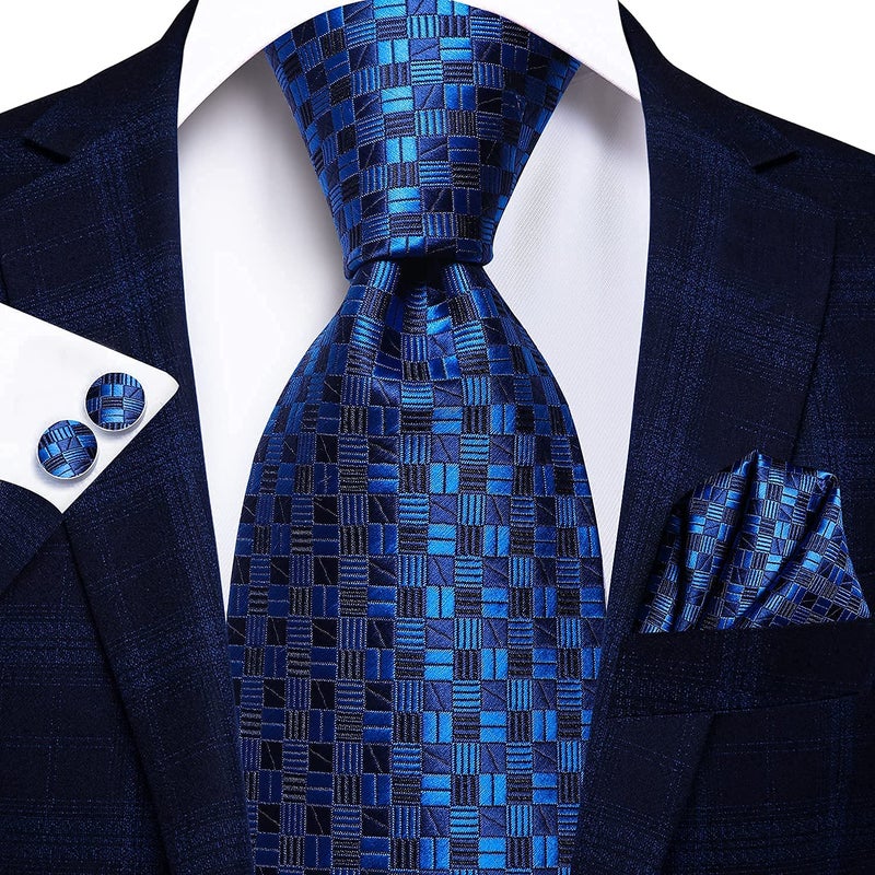 Hi-Tie Lot 5 Pcs Gift Box Mens Tie Set Necktie with Pocket Square Cufflinks Silk Neck Tie Collection,Blues Multicolor - Image 4