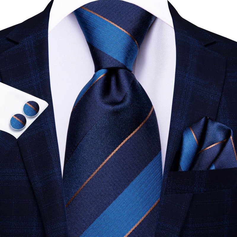 Hi-Tie Lot 5 Pcs Gift Box Mens Tie Set Necktie with Pocket Square Cufflinks Silk Neck Tie Collection,Blues Multicolor - Image 3