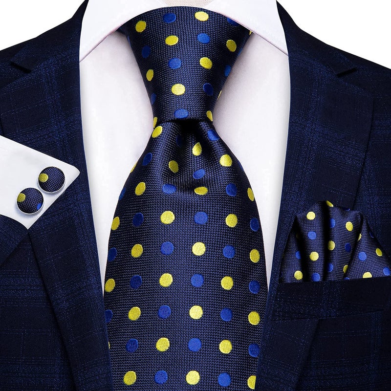 Hi-Tie Lot 5 Pcs Gift Box Mens Tie Set Necktie with Pocket Square Cufflinks Silk Neck Tie Collection,Blues Multicolor - Image 5